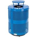 Global Equipment Outdoor Perforated Steel Recyling Can W/Rain Bonnet Lid   Base, 36 Gal, Blue 261927RBLD